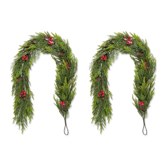 Glitzhome® 6Ft Christmas PE Dripping Garland with Pinecones and Red Berries, Set of 2 | 6 ft | Michaels®